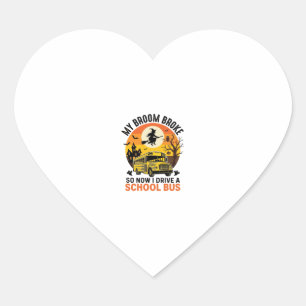 Halloween School Bus Witch Vintage Teacher Design_ Heart Sticker