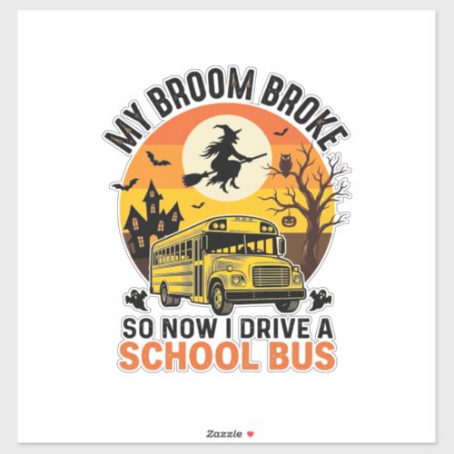 Halloween School Bus Witch Vintage Teacher Design_ Sticker