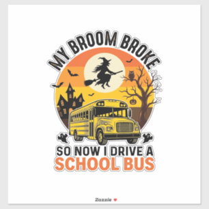 Halloween School Bus Witch Vintage Teacher Design_ Sticker