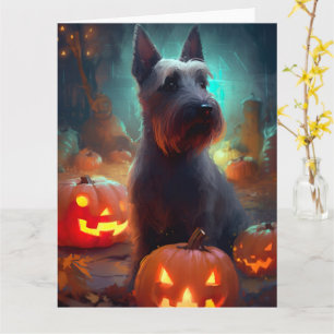 Halloween Scottish Terrier With Pumpkins Scary  Card