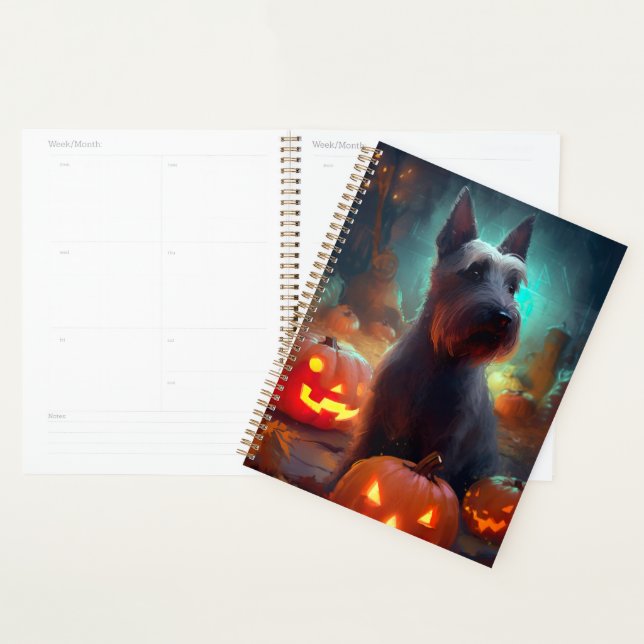 Halloween Scottish Terrier With Pumpkins Scary  Planner (Display)