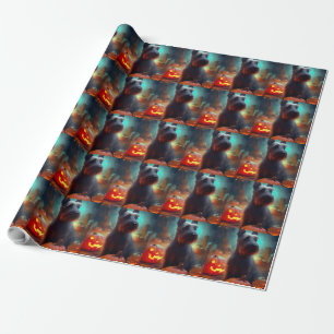 Halloween Scottish Terrier With Pumpkins Scary Wrapping Paper