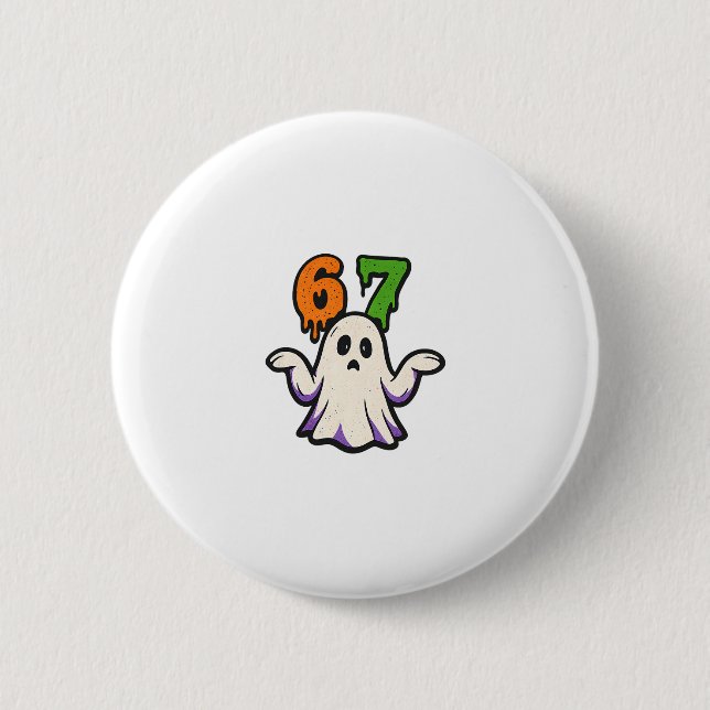 Halloween Scp 67 Cute Ghost Meme Six Seven Costume Button (Front)
