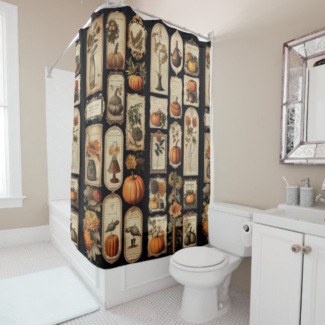 Halloween Scrapper Tags Fall Shower Curtain (In Situ)