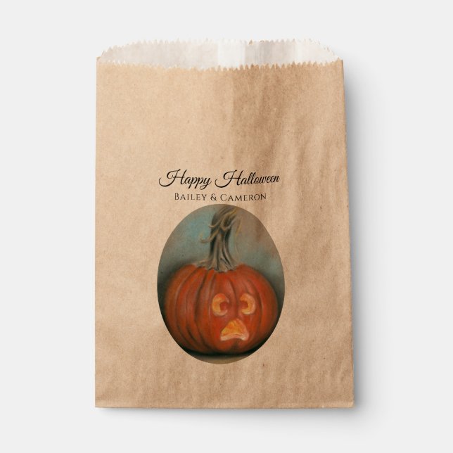 Halloween Screaming Jack O Lantern Pumpkin Pastel Favor Bag (Front)