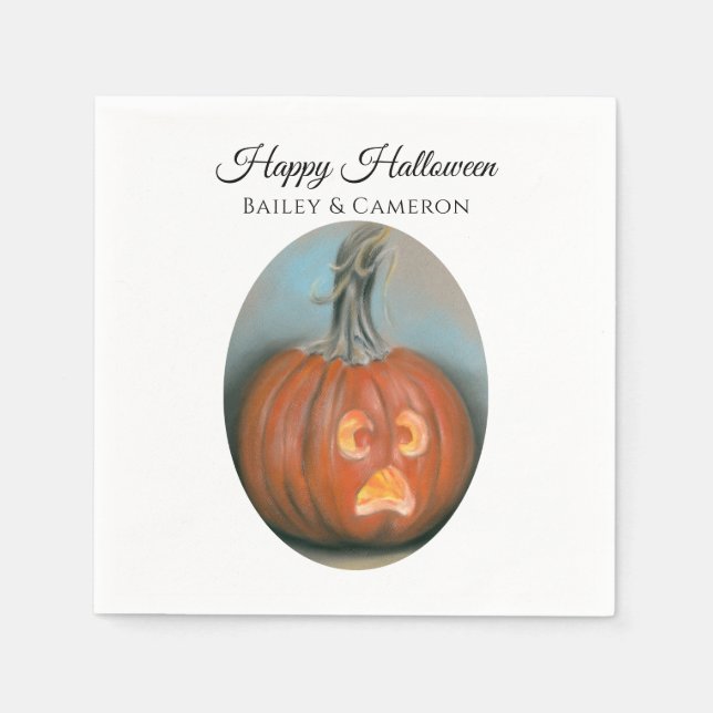 Halloween Screaming Jack O Lantern Pumpkin Pastel Napkins (Front)