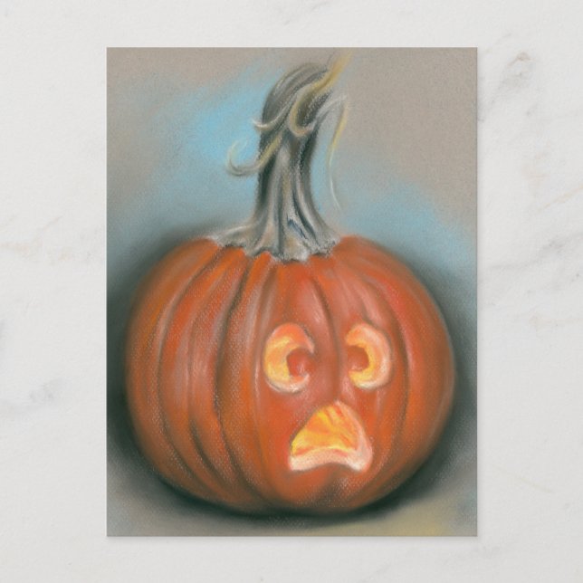 Halloween Screaming Jack O Lantern Pumpkin Pastel Postcard (Front)