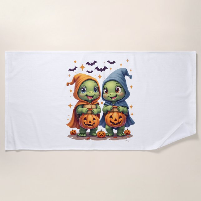 Halloween Sea Turtle Ghost Turtles T-Shirt Beach Towel (Front)