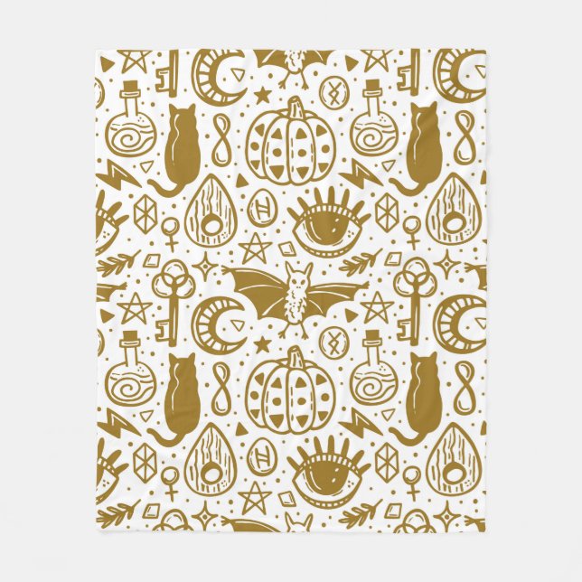 Halloween seamless pattern. Holiday golden ink sil Fleece Blanket (Front)
