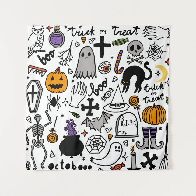 Halloween seamless pattern. Vintage background Tapestry (Front)