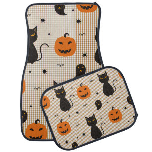Halloween seamless pattern with black cat and ghos car floor mat