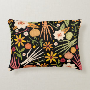 Halloween seamless pattern with bones and floral e accent pillow