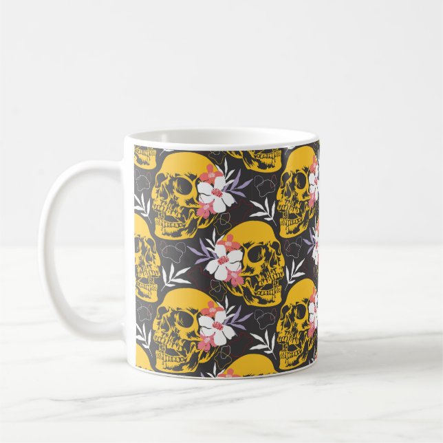 Halloween seamless pattern with colorful and scary coffee mug (Left)