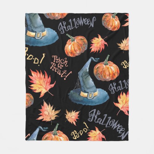 Halloween seamless pattern with halloween pumpkin fleece blanket
