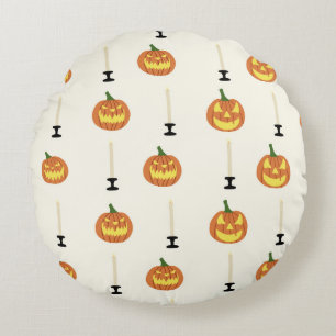 Halloween seamless pattern with pumpkins and candl round pillow