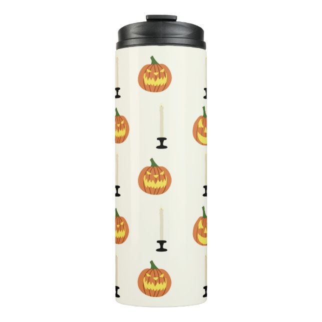 Halloween seamless pattern with pumpkins and candl thermal tumbler (Front)