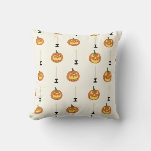Halloween seamless pattern with pumpkins and candl throw pillow