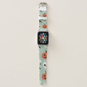 Halloween seamless pattern with ravens, skulls and apple watch band