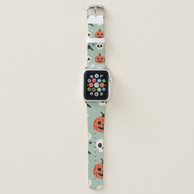 Halloween seamless pattern with ravens, skulls and apple watch band (Front)