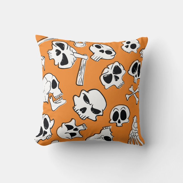 Halloween seamless pattern with skulls and bones.  throw pillow (Front)