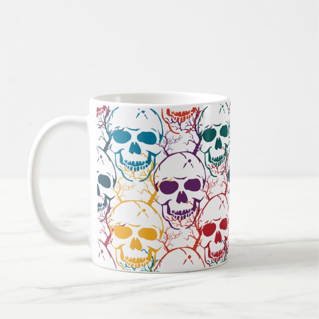 Halloween seamless pattern with skulls. Colorful b Coffee Mug (Left)