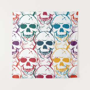 Halloween seamless pattern with skulls. Colorful b Tapestry