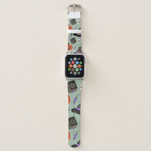Halloween seamless pattern with witch hat,pumpkin apple watch band