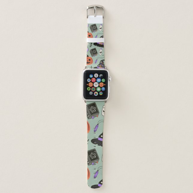 Halloween seamless pattern with witch hat,pumpkin  apple watch band (Front)