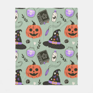 Halloween seamless pattern with witch hat,pumpkin  fleece blanket