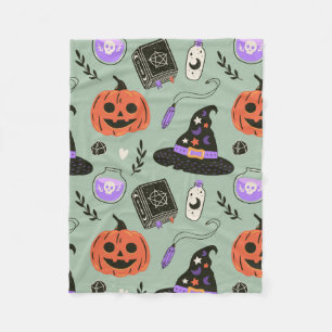 Halloween seamless pattern with witch hat,pumpkin fleece blanket