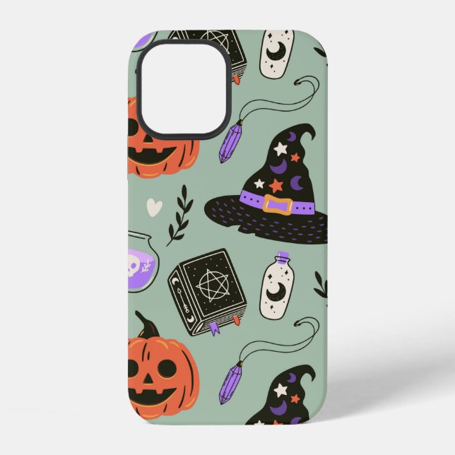Halloween seamless pattern with witch hat,pumpkin  iphone case (Back)