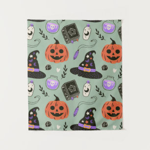Halloween seamless pattern with witch hat,pumpkin  tapestry