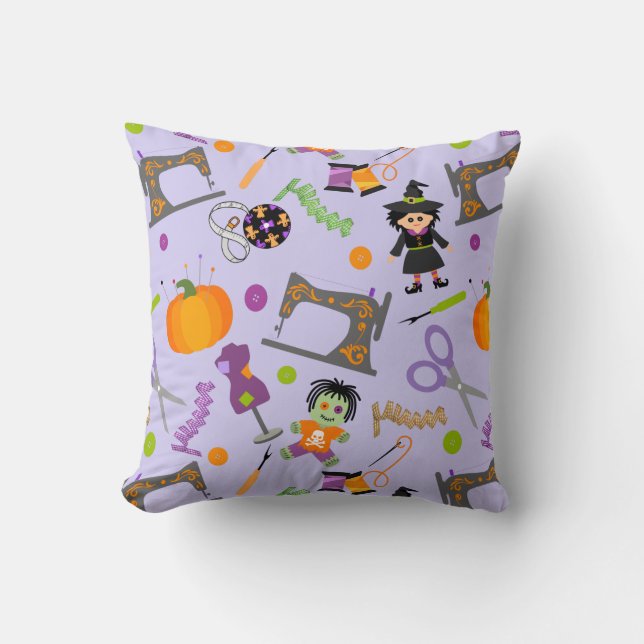 Halloween Seamstress Sewing Notions Throw Pillow (Front)