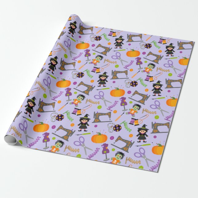 Halloween Seamstress Sewing Notions Wrapping Paper (Unrolled)
