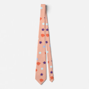 Halloween Seashells Sea Stars Pearls in Salmon Neck Tie