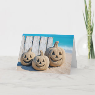Halloween Seashore Sand Jack o' Lanterns Card