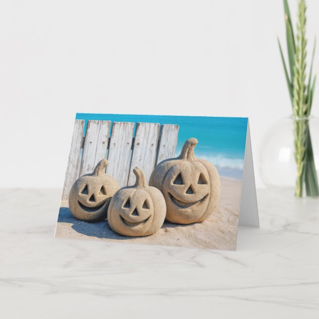 Halloween Seashore Sand Jack o' Lanterns  Card (Front)