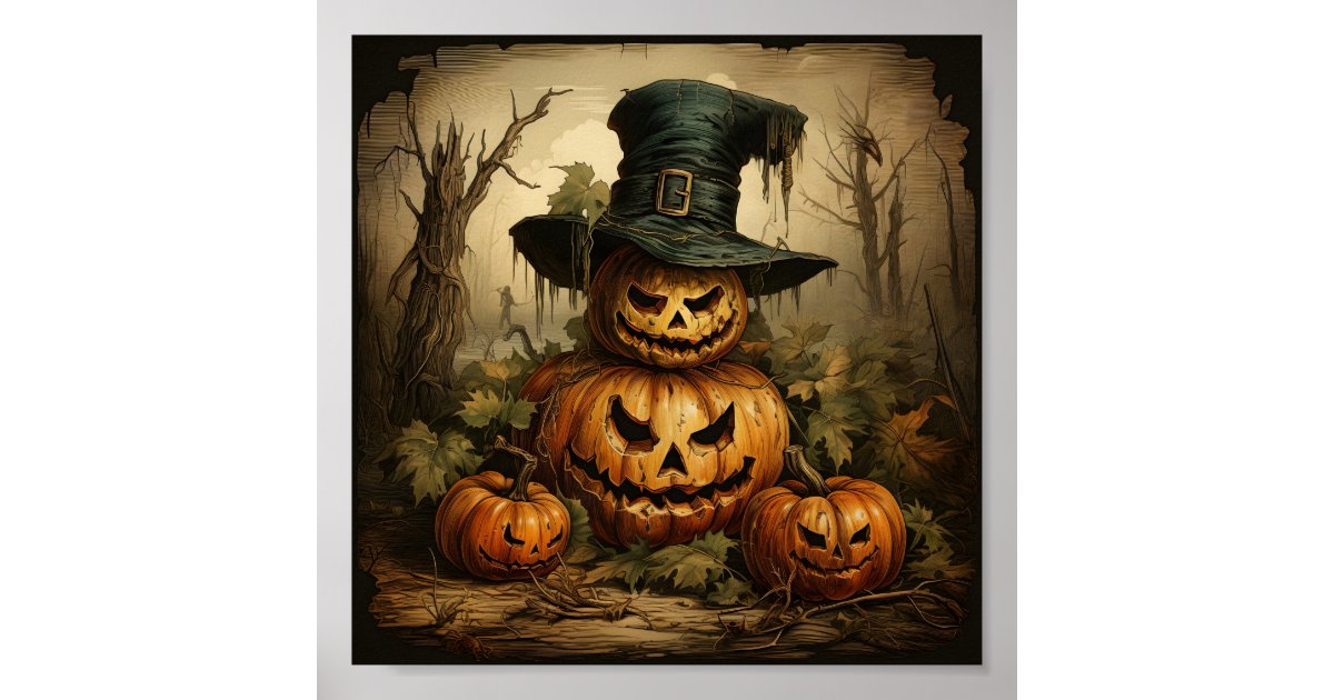 Halloween Season Jack O Lantern Orange Pumpkins Poster | Zazzle