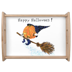 Halloween Serving Tray Witch Pumpkin Flying Broom