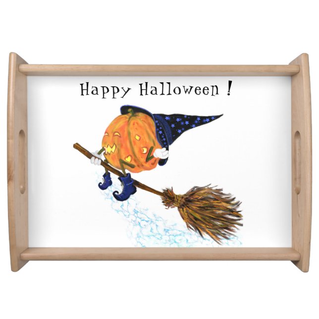 Halloween Serving Tray Witch Pumpkin Flying Broom (Front)