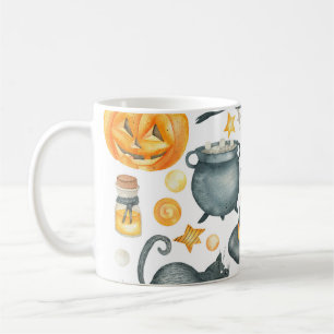 Halloween set: bat, black cat, spider, black crow  coffee mug