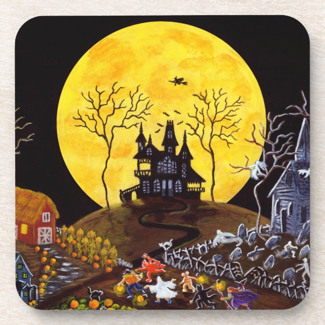 Halloween set of cork backed coasters,ghosts coaster (Front)