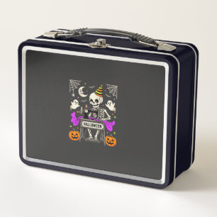 Halloween Sewing Skeleton Spooky Ghost Pumpkin Sew Metal Lunch Box