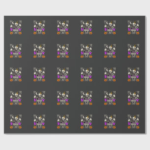 Halloween Sewing Skeleton Spooky Ghost Pumpkin Sew Wrapping Paper