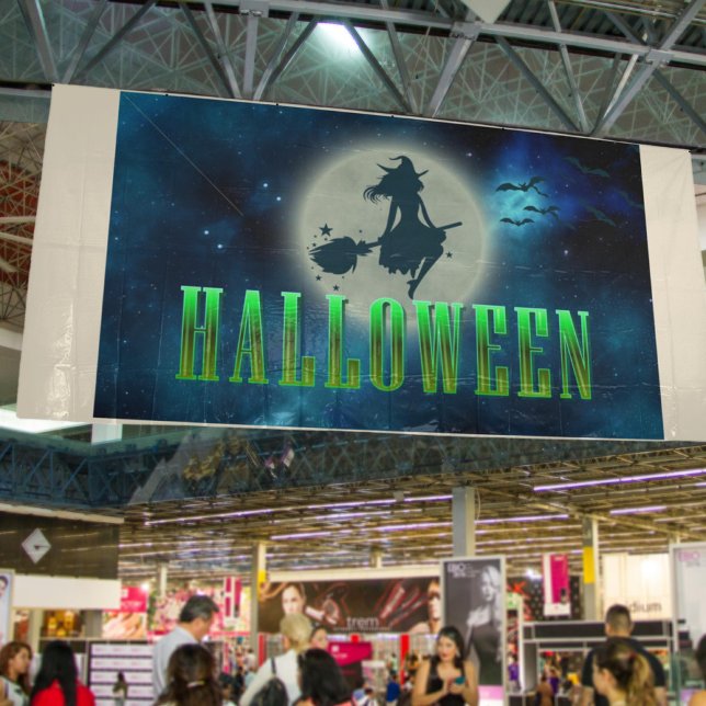Halloween Sexy Witch Broom Moon Modern Typography Banner (Creator Uploaded)