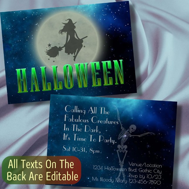 Halloween Sexy Witch Full Moon Modern Typography Invitation (Creator Uploaded)