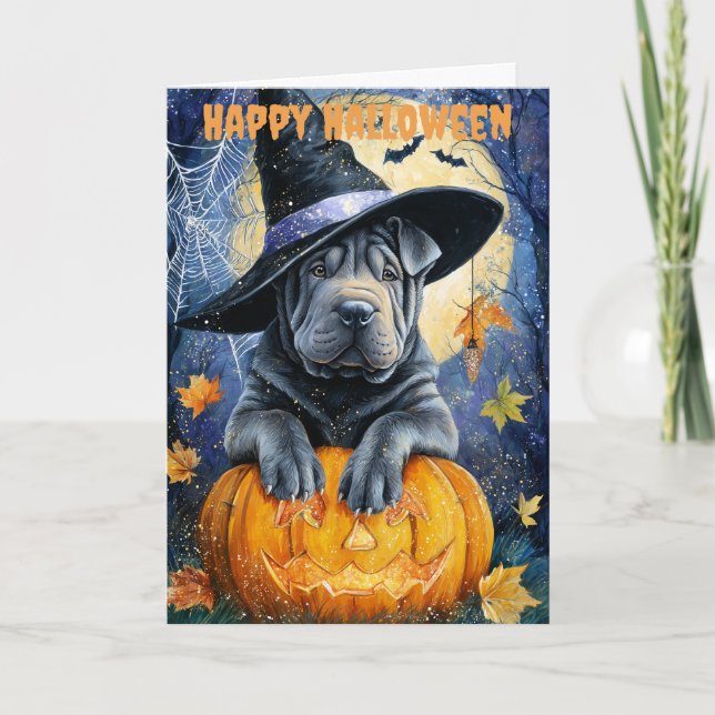 Halloween Shar Pei Dog Holiday Card (Front)