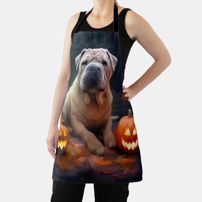 Halloween Shar Pei With Pumpkins Scary Apron (Insitu)