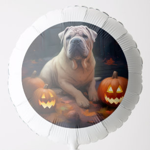 Halloween Shar Pei With Pumpkins Scary Balloon