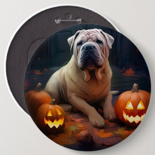 Halloween Shar Pei With Pumpkins Scary Button